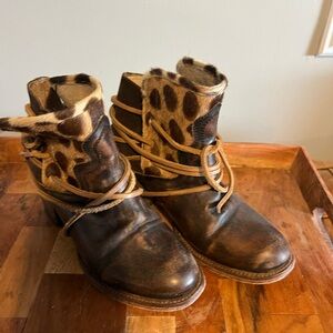 Brown Leather Ankle Boots animal fur Freebird